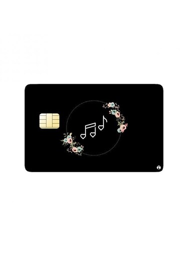 PRINTED BANK CARD STICKER Cute Musical Notes Drawing With Flowers