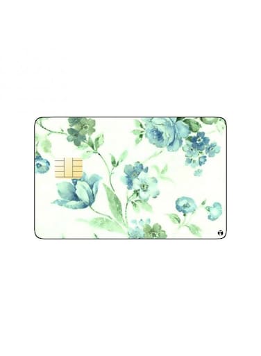 PRINTED BANK CARD STICKER Beautiful Blue Flowers Drawing