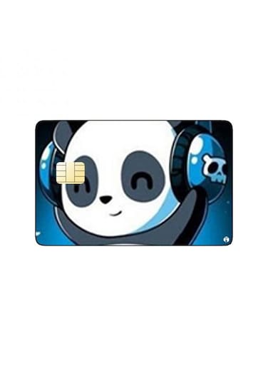 PRINTED BANK CARD STICKER Cute Panda Drawing Listening To Music