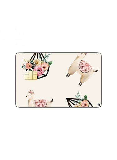 PRINTED BANK CARD STICKER Cute Llama Drawing With Flowers