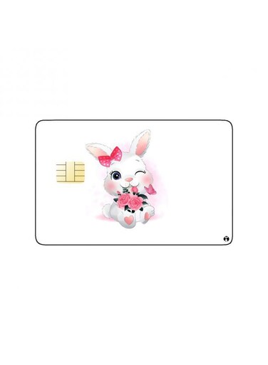 PRINTED BANK CARD STICKER Beautiful Rabbit Drawing With Roses