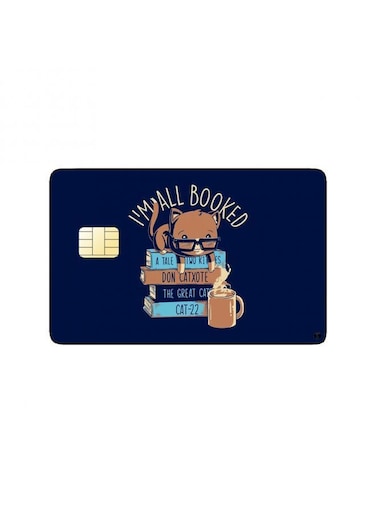 PRINTED BANK CARD STICKER "I'm All Booked" With Cute Cat Drawing With Glasses