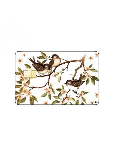 PRINTED BANK CARD STICKER Beautiful Birds Drawing With Flowers