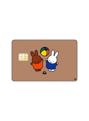 PRINTED BANK CARD STICKER Cute Bunnies Drawing With Beach Ball