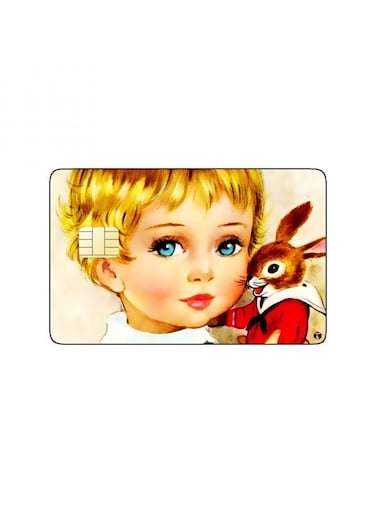 PRINTED BANK CARD STICKER Beautiful Kid Drawing With Buny