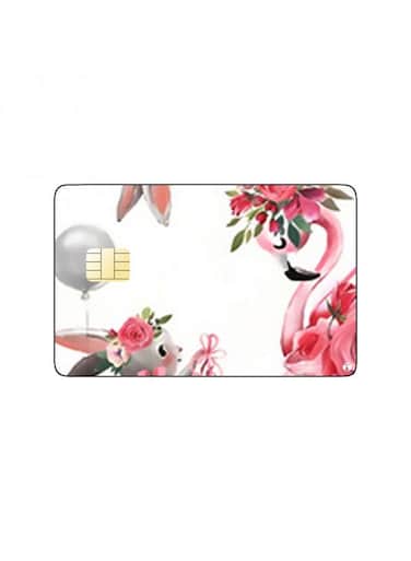 PRINTED BANK CARD STICKER Cute Animals Drawing With Flowers