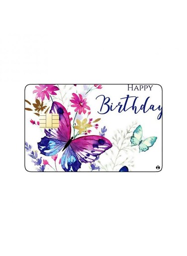 PRINTED BANK CARD STICKER Beautiful Pink Flowers Drawing With Butterflies