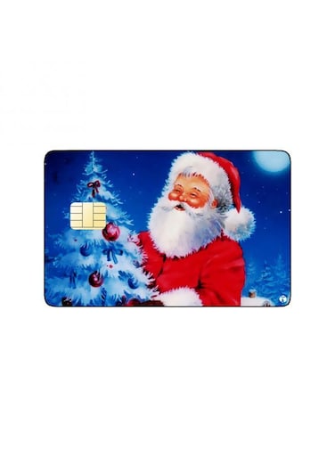 PRINTED BANK CARD STICKER Beautiful Santa Claus Drawing
