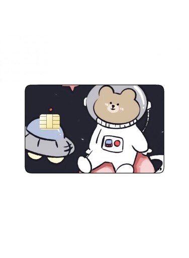PRINTED BANK CARD STICKER Cute Astronaut Teddy Bear Drawing In Space