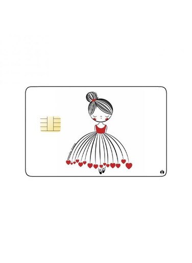 PRINTED BANK CARD STICKER Cute Girl Drawing In Hearts Skirt