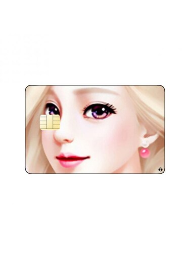 PRINTED BANK CARD STICKER Cute Blond Girl Drawing With Pink Hair