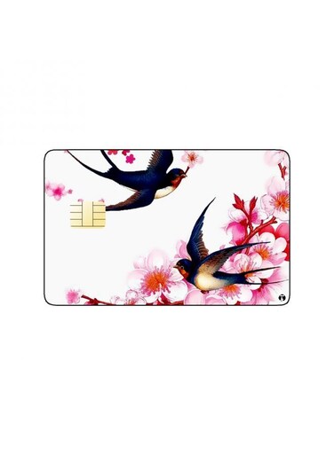 PRINTED BANK CARD STICKER Beautiful Birds Drawing With Flowers