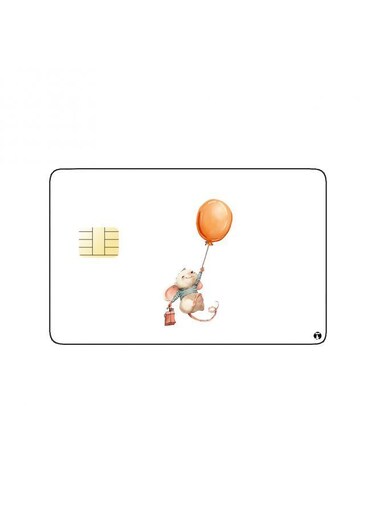 PRINTED BANK CARD STICKER Cute Mouse Drawing With Orange Balloon