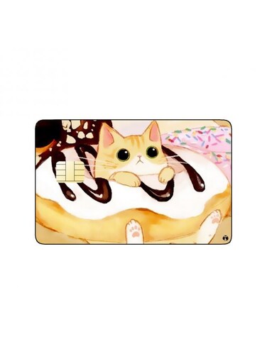 PRINTED BANK CARD STICKER Cute Cat Drawing In Donut
