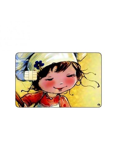 PRINTED BANK CARD STICKER Cute Cooking Girl Vintage Art With Cat