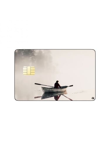 PRINTED BANK CARD STICKER Aesthetic Boat Drawing In Lake