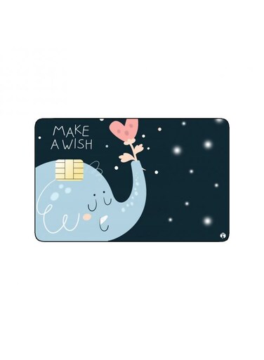 PRINTED BANK CARD STICKER Make A Wish With Elephant Drawing With Heart
