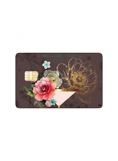 PRINTED BANK CARD STICKER Aesthetic Cup Drawing With Roses