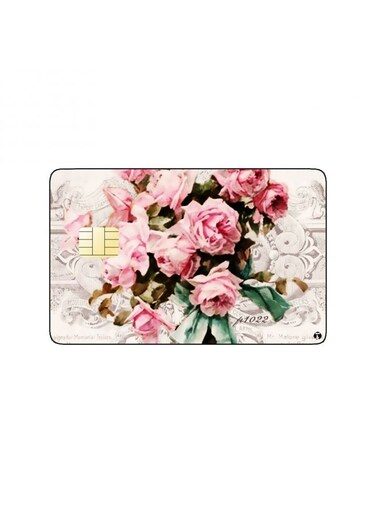 PRINTED BANK CARD STICKER Beautiful Pink Roses Drawing