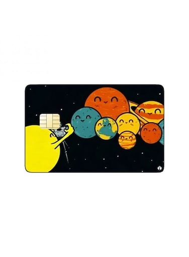PRINTED BANK CARD STICKER Cute Solar System Planets Taking Picture