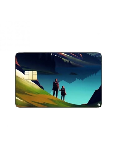 PRINTED BANK CARD STICKER Beautiful Nature View Drawing With Mountains