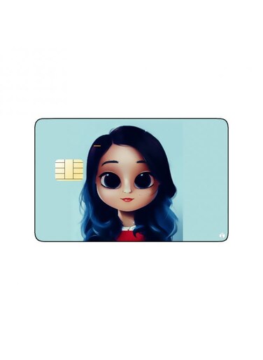 PRINTED BANK CARD STICKER Cute Girl Drawing With Dark Hair
