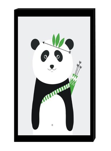 Panda Wall Decor Painting With Inner Frame Black/White/Green 40 x 60centimeter