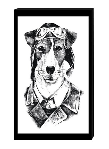 Dog Aviator Wall Decor Painting With Inner Frame Black/White 40 x 60centimeter