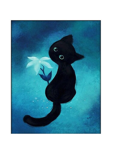 DIY Cat Theme Diamond Painting For Wall Decoration Black/Blue 30 x 25centimeter
