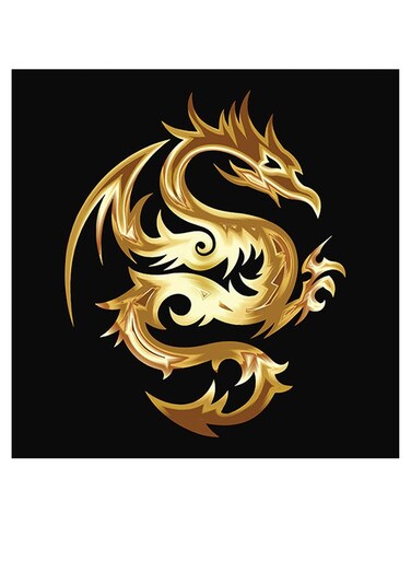 Dragon Themed Wall Decor Black/Gold/Beige 30x30cm