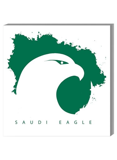 Saudi Eagle Printed Wall Decor Painting With Inner Frame White/Green 40 x 40cm