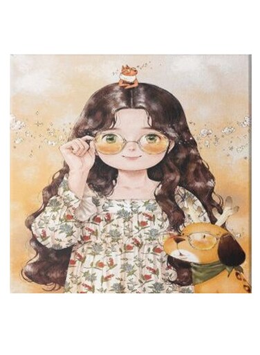 Girl Animation Hidden Frame Canvas Wall Painting Multicolour 50 x 50cm