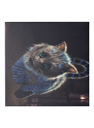 Cat Themed Canvas Painting With Frame Black/Grey/Blue 50x50cm