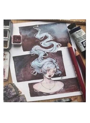 Girl Animation Hidden Frame Canvas Wall Painting Multicolour 50 x 50cm
