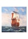 Ship Themed Canvas Wall Painting With Frame Blue/White/Orange 50x50cm