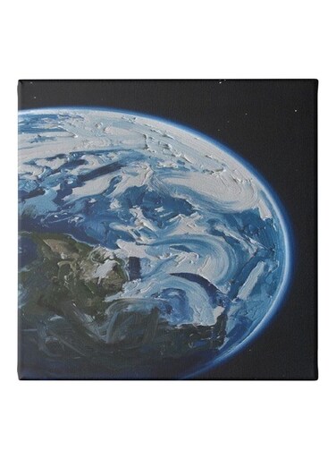 Earth Themed Canvas Wall Painting With Hidden Frame Blue/White/Black 50x50cm