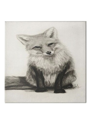 Fox Themed Canvas Wall Painting With Hidden Frame White/Black/Grey 50x50cm