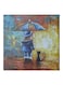 A Girl With Cat Carrying An Umbrella Themed Framed Canvas Wall Painting Blue/Orange/Brown 50x50cm