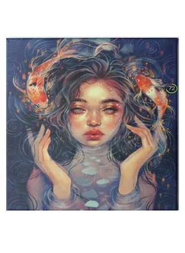Girl Animation Hidden Frame Canvas Wall Painting Blue/Orange/Beige 50 x 50cm