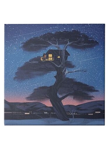 House Above The Tree Animation Hidden Frame Canvas Wall Painting Multicolour 50 x 50cm