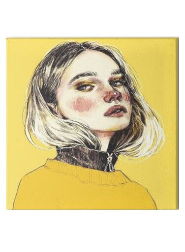 Girl Animation Hidden Frame Canvas Wall Painting Yellow/Black/Beige 50 x 50cm