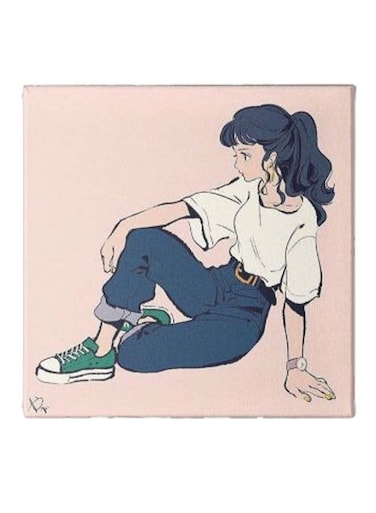 Girl Animation Pattern Hidden Frame Canvas Wall Painting Multicolour 50 x 50cm