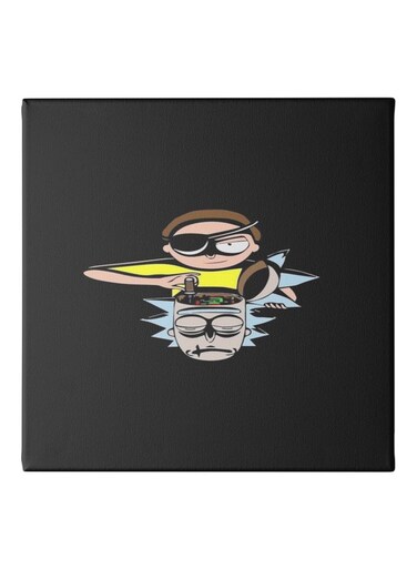Rick And Morty Themed Canvas Wall Painting With Hidden Frame Black/Yellow/Beige 50x50cm