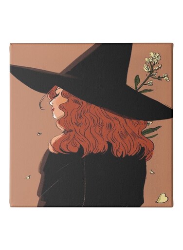 Girl Animation Themed Canvas Wall Painting With Hidden Frame Black/Orange/Brown 50x50cm