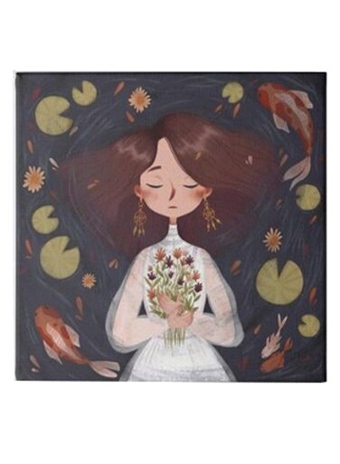 Girl Animation Hidden Frame Canvas Wall Painting Multicolour 50 x 50cm