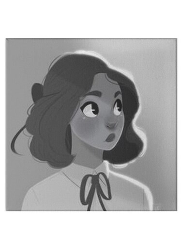 Girl Animation Pattern Hidden Frame Canvas Wall Painting Grey/White/Black 50 x 50cm