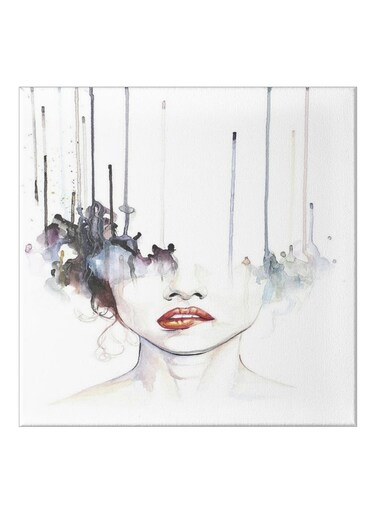 Girl Flowing Colors Themed Wall Painting With Frame White/Black/Brown 50x50cm