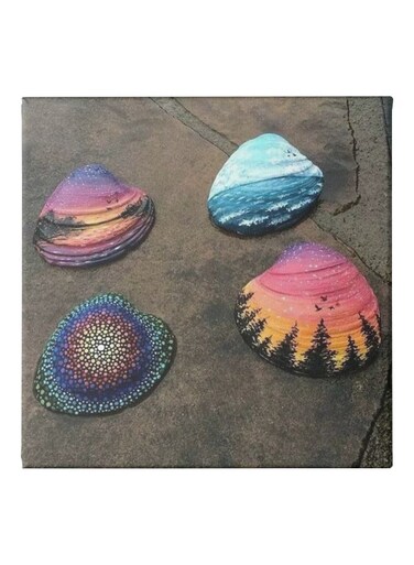 Snail Shell Themed Canvas Wall Painting With Frame Brown/Blue/Pink 50x50cm