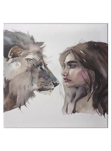 A Lion And Girl Pattern Hidden Frame Canvas Wall Painting Multicolour 50 x 50cm