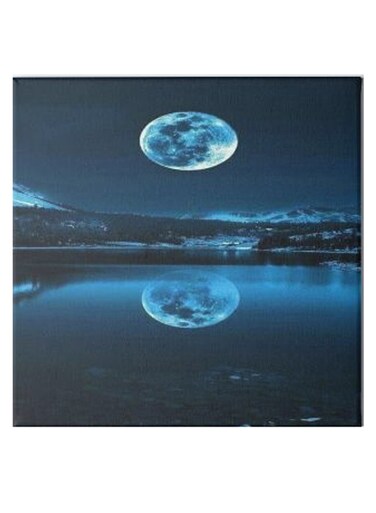 Moon Hidden Frame Canvas Wall Painting Blue/Black/White 50 x 50cm